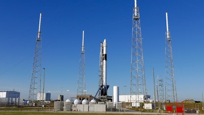 A Falcon 9 SpaceX rocket ready for launch at Cape Canaveral Air Force Staton in Cape Canaveral, Fla., Dec. 4, 2019.