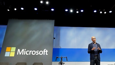 In this Nov. 28, 2018, file photo, Microsoft CEO Satya Nadella speaks during the annual Microsoft Corp. shareholders meeting in Bellevue, Wash.