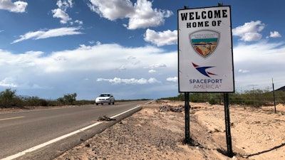 This Aug. 15, 2019, image shows the road to Spaceport America near Upham, N.M.