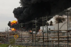 In this March 18, 2019, file photo, firefighters battle a fire at the Intercontinental Terminals Company in Deer Park, Texas.