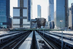 This April 1, 2019, photo shows the Long Island Railroad storage yards and buildings at Hudson Yards in New York.