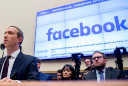 This Oct. 23, 2019, file photo shows Facebook CEO Mark Zuckerberg testifying before a House Financial Services Committee hearing on Capitol Hill.