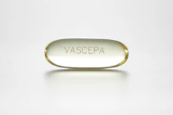 This undated photo provided by Amarin in November 2018 shows a capsule of the purified, prescription fish oil Vascepa.