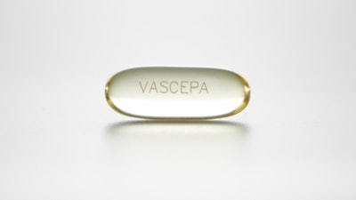 This undated photo provided by Amarin in November 2018 shows a capsule of the purified, prescription fish oil Vascepa.
