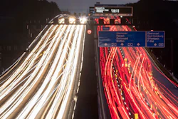 In this Sept. 19, 2019, exposure photo, cars drive on a highway in Frankfurt, Germany.