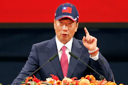 In this Feb. 2, 2019, file photo, Chairman of Hon Hai Precision Industry Co. Ltd. Terry Gou delivers a speech during the company's annual carnival for employees in Taipei.
