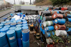 Dozens of barrels fill an outside storage area at Seattle Barrel and Cooperage, Dec. 18, 2019, in Seattle.