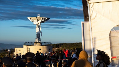 People attend the launch of Ethiopia's first micro-satellite at the Entoto Observatory on the outskirts of Addis Ababa, Dec. 20, 2019.