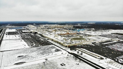 In this Nov. 28, 2018, file photo, snow covers the perimeter of the General Motors’ Lordstown plant in Lordstown, Ohio.