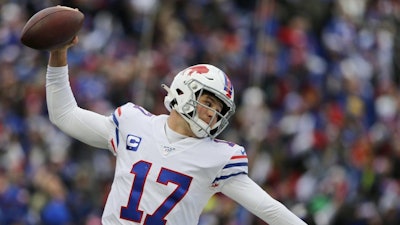 Buffalo Bills quarterback Josh Allen celebrates after a touchdown against Washington, Nov. 3, 2019, Orchard Park, N.Y.