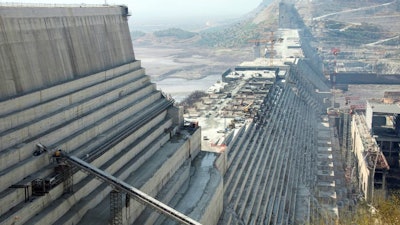 Construction on the Grand Ethiopian Renaissance Dam in Guba, Ethiopia, November 2017.