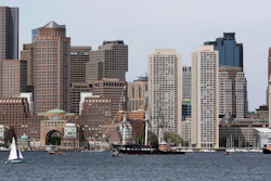 Boston skyline as seen from Boston Harbor in 2018.
