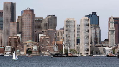 Boston skyline as seen from Boston Harbor in 2018.