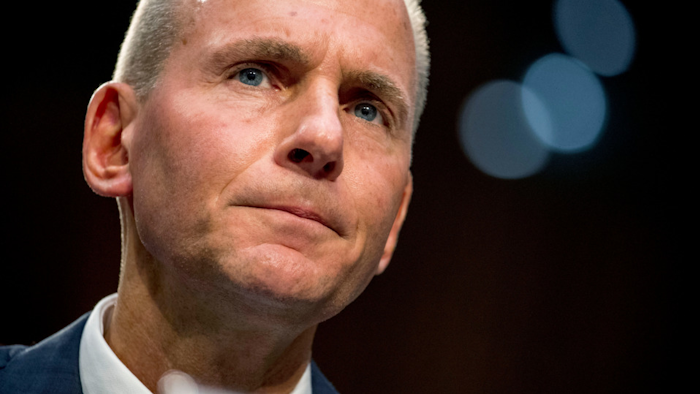 In this Oct. 29, 2019, file photo, Boeing President and CEO Dennis Muilenburg testifies on Capitol Hill.