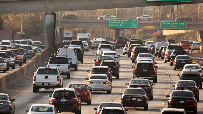 This Dec. 12, 2018, file photo shows traffic on the Hollywood Freeway in Los Angeles.