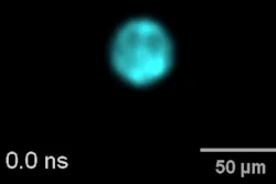 A shockwave, created by a laser striking water, propagates in slow motion as captured by a new, ultra-fast photography technology.