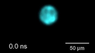 A shockwave, created by a laser striking water, propagates in slow motion as captured by a new, ultra-fast photography technology.