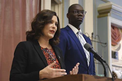 Gov. Gretchen Whitmer and Lt. Gov. Garlin Gilchrist at a news conference in Detroit, October 24, 2019.