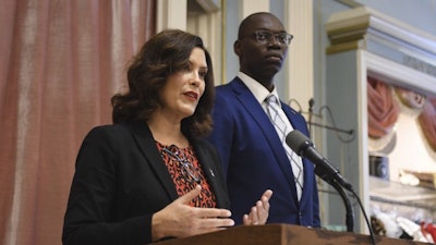 Gov. Gretchen Whitmer and Lt. Gov. Garlin Gilchrist at a news conference in Detroit, October 24, 2019.