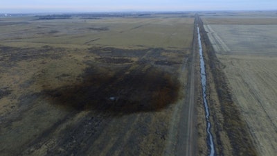 Spills from TransCanada Corp.'s Keystone pipeline near Amherst, S.D., Nov. 17, 2017.