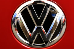 This Feb. 14, 2019, file photo shows a Volkswagen logo at the Pittsburgh International Auto Show.