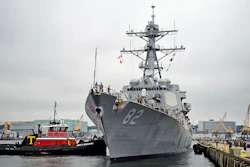 In this Sept. 6, 2019, file photo, the U.S. Navy Arleigh Burke-class guided missile destroyer USS Lassen (DDG-82) moors at Fort Trumbull State Park in New London, Conn.