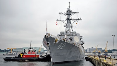 In this Sept. 6, 2019, file photo, the U.S. Navy Arleigh Burke-class guided missile destroyer USS Lassen (DDG-82) moors at Fort Trumbull State Park in New London, Conn.