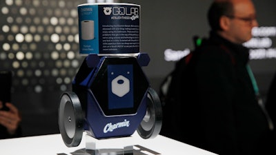 The Charmin RollBot on display during a Procter & Gamble news conference before CES International, Jan. 5, 2020, in Las Vegas.