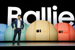 Sebastian Seung, executive vice president and chief research scientist of Samsung Research, talks about Ballie, an AI rolling robot during a keynote before the CES tech show, Jan. 6, 2020, in Las Vegas.