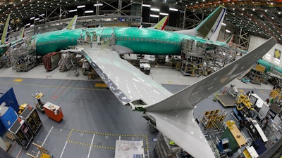 A Boeing 737 Max 8 on the assembly line at Boeing's assembly facility in Renton, Wash., March 27, 2019.