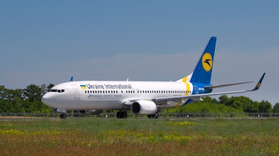 The Ukrainian Boeing 737-800 UR-PSR plane that crashed Jan. 8 on the outskirts of Tehran seen at Borispil international airport outside Kyiv, May 26, 2018.