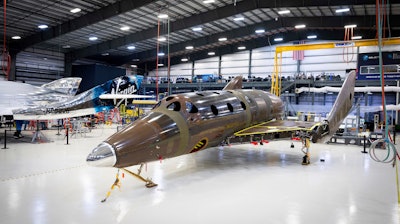 Virgin Galactic's next passenger spaceship standing on its landing gear in what is known as a weight-on-wheels test, Mojave Air & Space Port, Mojave, Calif., Jan. 8, 2020.