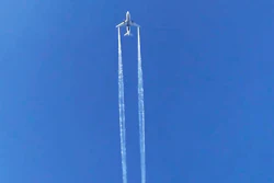 In this photo from video, Delta Air Lines Flight 89 to Shanghai dumps fuel over Los Angeles before returning to Los Angeles International Airport for an emergency landing, Jan. 14, 2020.