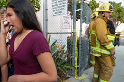 Children evacuate the Park Avenue Elementary school in Cudahy, Calif., Jan. 14, 2020.