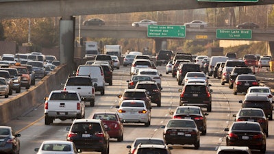 This Dec. 12, 2018, file photo shows traffic on the Hollywood Freeway in Los Angeles.