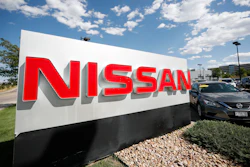 This Aug. 25, 2019, file photo shows a sign at a Nissan dealership in Highlands Ranch, Colo.