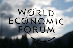 The logo of the World Economy Forum at the Congress Centre in Davos, Switzerland, Jan. 19, 2020.