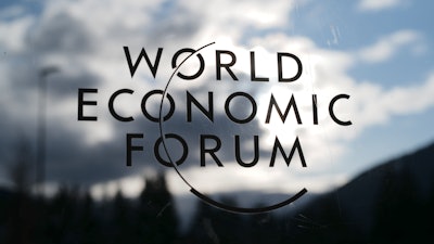 The logo of the World Economy Forum at the Congress Centre in Davos, Switzerland, Jan. 19, 2020.