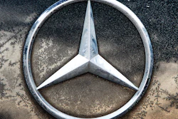 Daimler logo on a car in Frankfurt, Feb. 6, 2019.