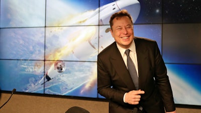 In this Jan. 19, 2020, file photo, SpaceX CEO Elon Musk speaks during a news conference in Cape Canaveral, Fla.