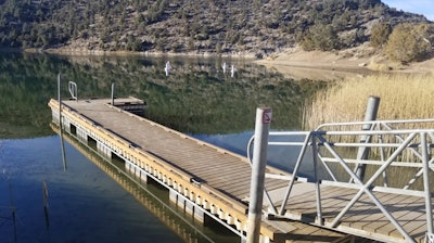 This Nov. 6, 2019, file photo, shows a boat dock at Cave Lake near Ely, Nev.