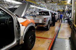 Ford F-150 trucks assembled at the Ford Rouge assembly plant in Dearborn, Mich., Sept. 27, 2018.