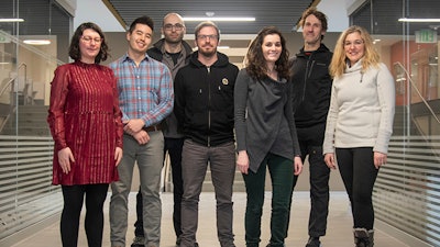 Members of the UVM-Google team (left to right) Juniper Lovato, Nick Cheney, Jim Bagrow, Laurent Hébert-Dufresne, Julia Ferraioli, Peter Dodds and Amanda Casari.
