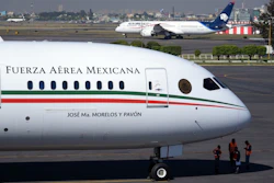 This Dec. 3, 2018, photo shows the presidential airplane at Benito Juarez International Airport, Mexico City.