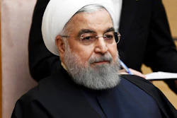 In this Dec. 20, 2019, file photo, Iranian President Hassan Rouhani attends a meeting with Japanese Prime Minister Shinzo Abe during a meeting at the prime minister's office in Tokyo.