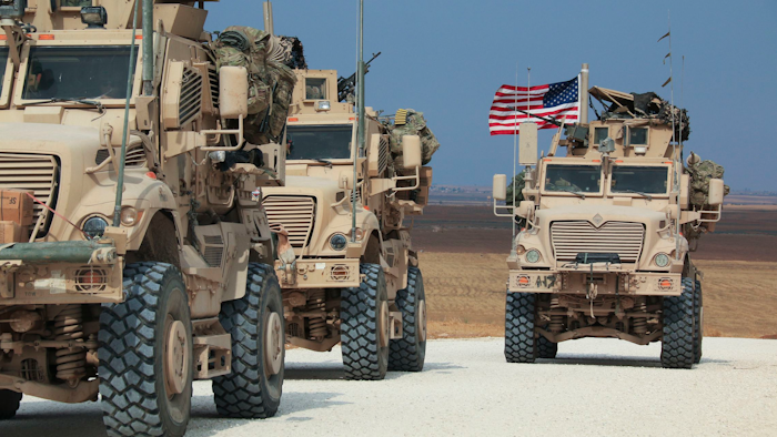 An American military convoy near the town of Tel Tamr, Syria, Oct. 20, 2019.