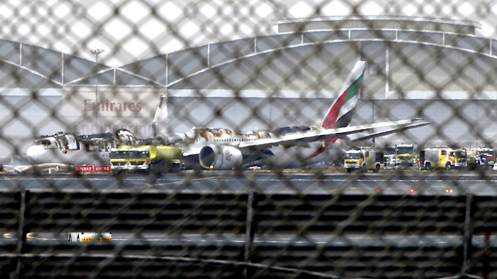 In this Aug 3, 2016, file photo, a damaged Boeing 777 after it crash-landed in Dubai.