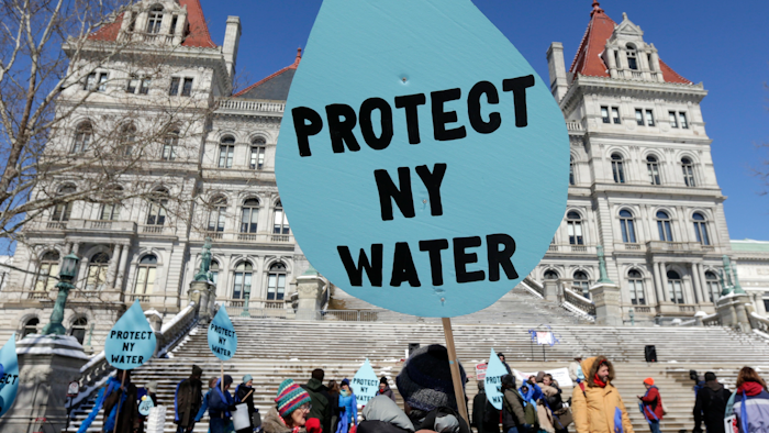 Protesters rally to oppose the Constitution Pipeline outside the state Capitol in Albany, N.Y., April 5, 2016.