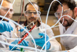Adnan Ozden (left), Joshua Wicks and F. Pelayo García de Arquer (right) are among the team members who have designed an electrolyzer that converts CO2 to valuable products.