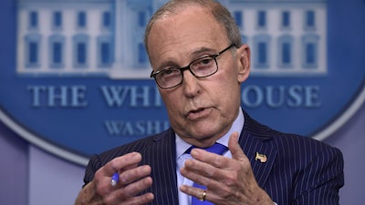 Senior White House economic adviser Larry Kudlow speaks during a briefing at the White House, June 6, 2018.